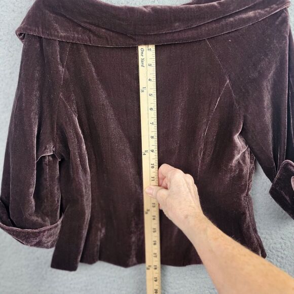 Mandarin Blue Jacket Womens 6 Chocolate Brown Velvet Crop Jackie Kennedy Retro - Picture 10 of 10